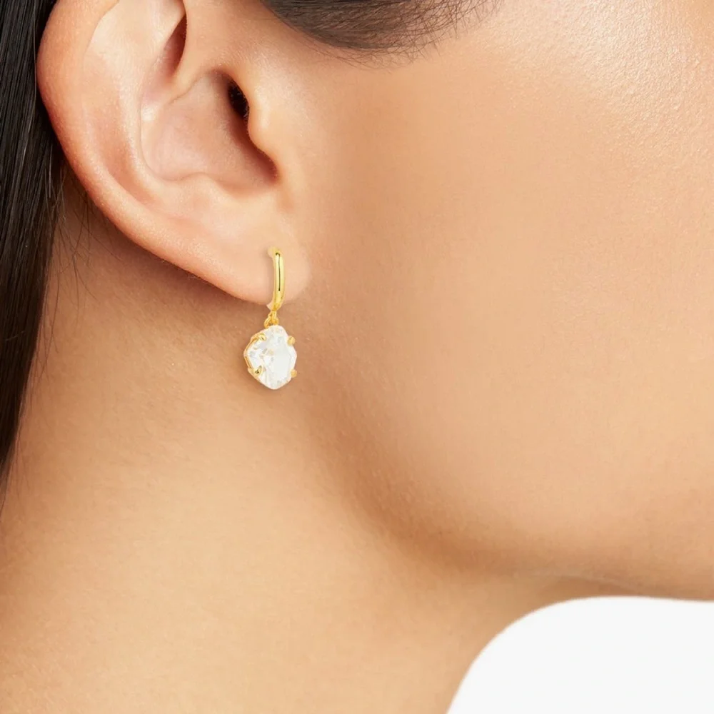 Kate Spade Gold CZ Treasure Trove Hoop Huggie Drop Earrings::NWT::